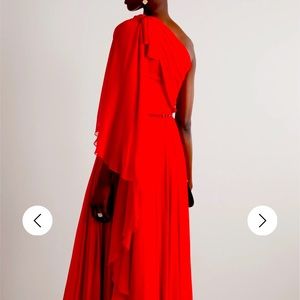 Brand new Jenny Packham red silk-chiffon one-shoulder gown.